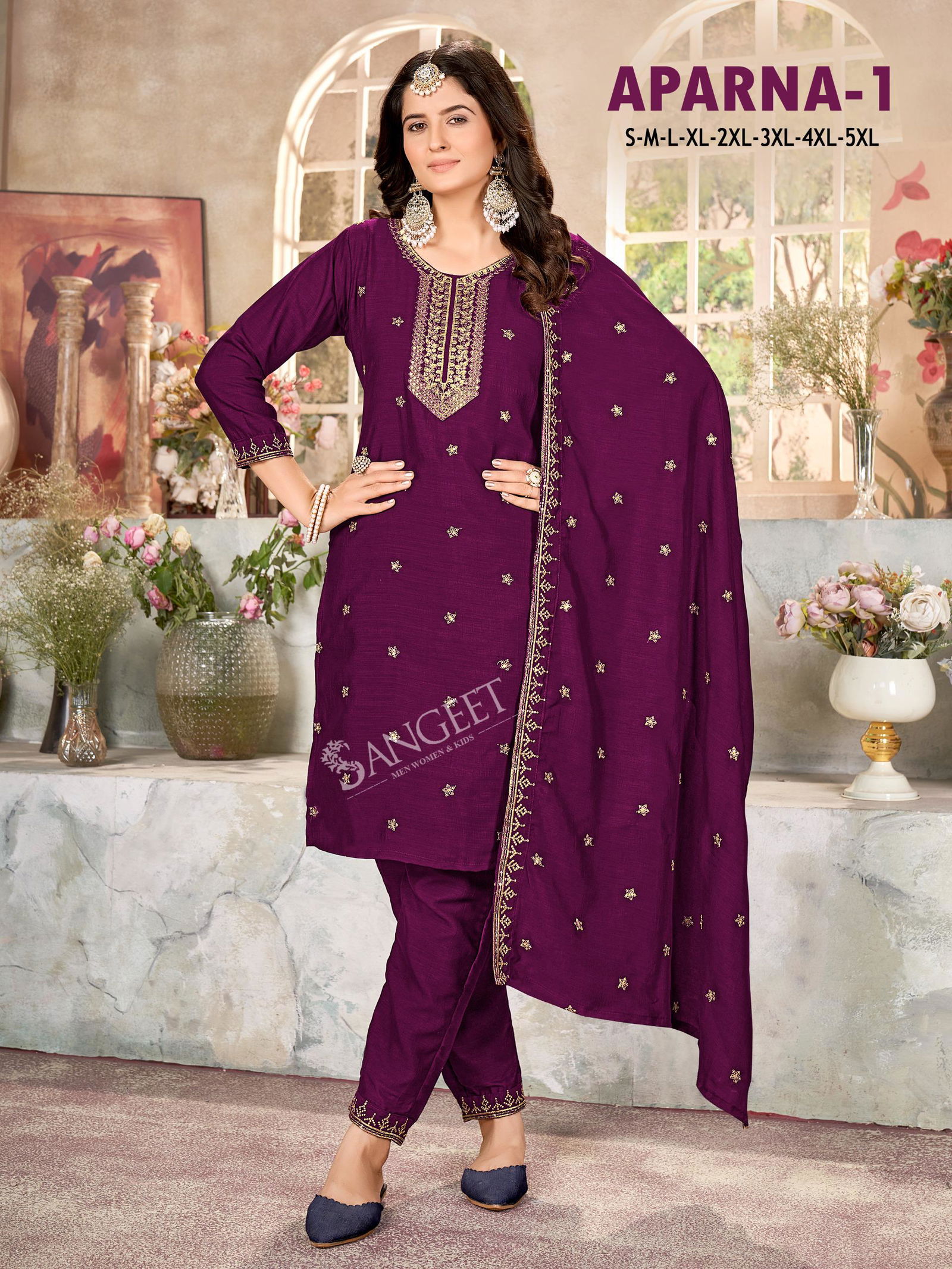 Aparna 1 By Sangeet Vichitra Silk Embroidery Kurti With Bottom Dupatta Wholesale Shop In Surat